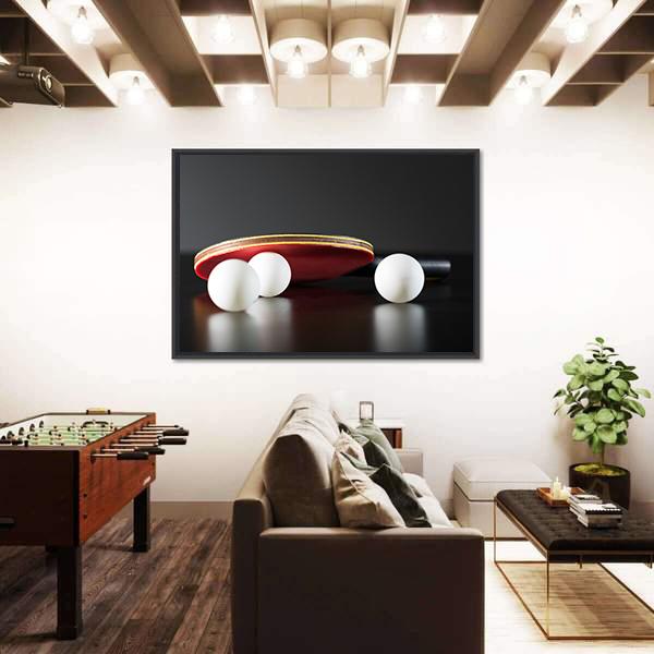 Table Tennis Racket And Balls On Dark Table Canvas Wall Art-3 Horizontal-Gallery Wrap-25" x 16"-Tiaracle