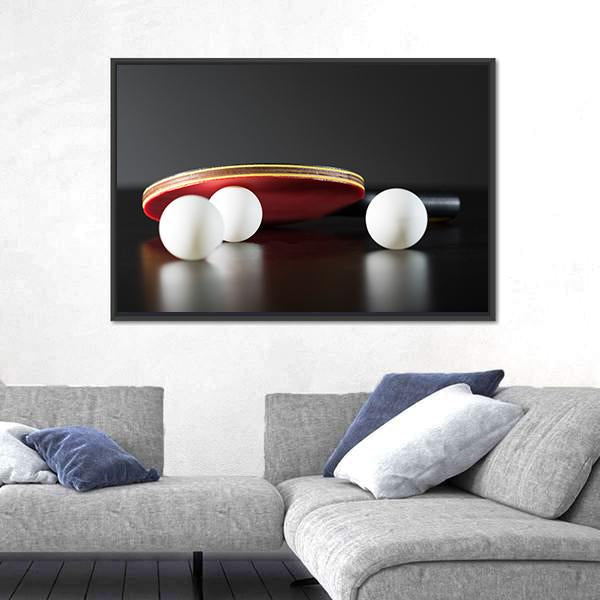 Table Tennis Racket And Balls On Dark Table Canvas Wall Art-3 Horizontal-Gallery Wrap-25" x 16"-Tiaracle