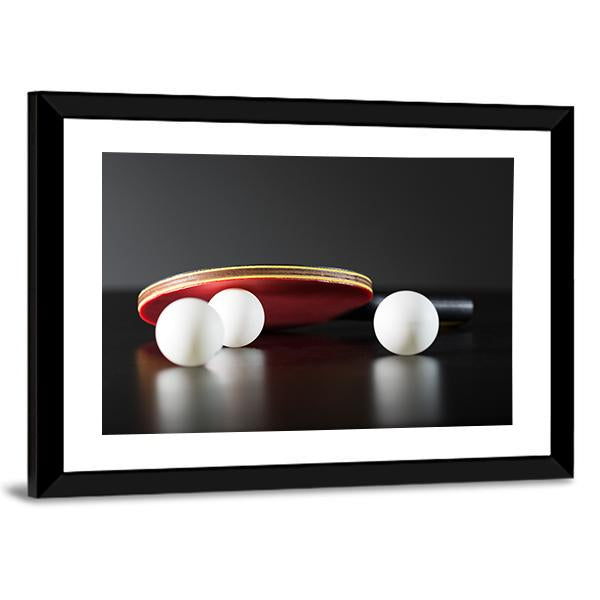 Table Tennis Racket And Balls On Dark Table Canvas Wall Art-3 Horizontal-Gallery Wrap-25" x 16"-Tiaracle