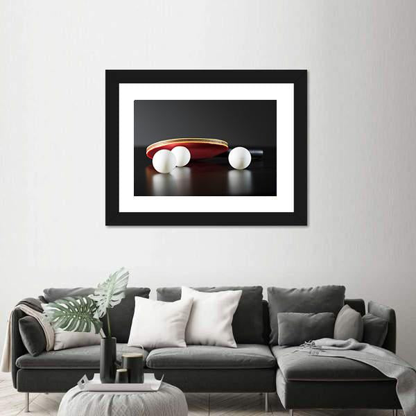 Table Tennis Racket And Balls On Dark Table Canvas Wall Art-3 Horizontal-Gallery Wrap-25" x 16"-Tiaracle