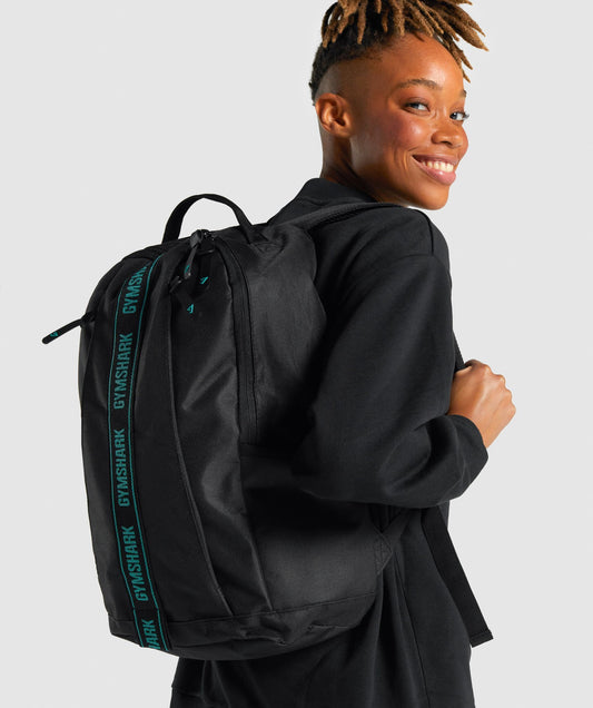 Gymshark aufgeklebten Logo -Rucksack - Schwarz/Blaugrün