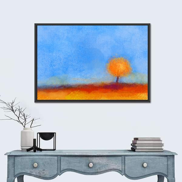 Tree And Field Oil Painting Canvas Wall Art-1 Piece-Floating Frame-24" x 16"-Tiaracle