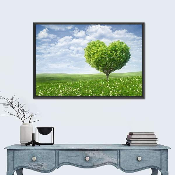 Tree In The Shape Of Heart Under Cloudy Sky Canvas Wall Art-1 Piece-Floating Frame-24" x 16"-Tiaracle