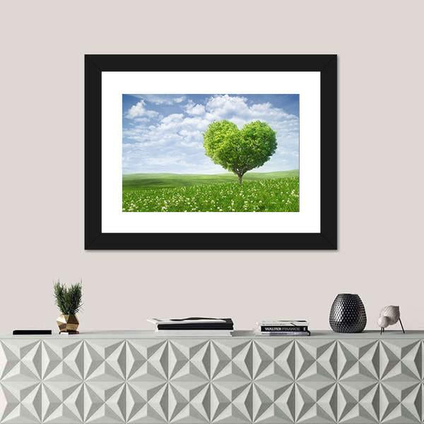 Tree In The Shape Of Heart Under Cloudy Sky Canvas Wall Art-1 Piece-Framed Print-20" x 16"-Tiaracle