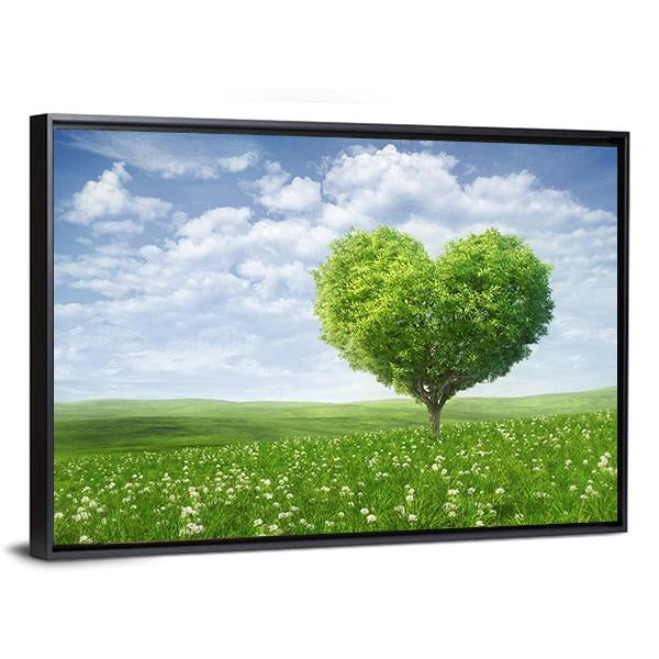 Tree In The Shape Of Heart Under Cloudy Sky Canvas Wall Art-3 Horizontal-Gallery Wrap-25" x 16"-Tiaracle