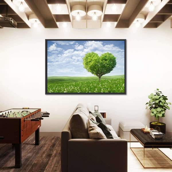 Tree In The Shape Of Heart Under Cloudy Sky Canvas Wall Art-3 Horizontal-Gallery Wrap-25" x 16"-Tiaracle