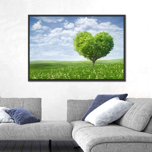 Tree In The Shape Of Heart Under Cloudy Sky Canvas Wall Art-3 Horizontal-Gallery Wrap-25" x 16"-Tiaracle