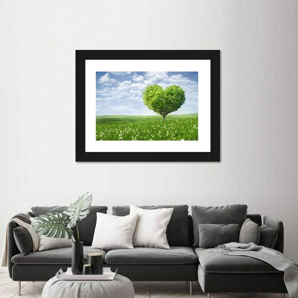 Tree In The Shape Of Heart Under Cloudy Sky Canvas Wall Art-3 Horizontal-Gallery Wrap-25" x 16"-Tiaracle