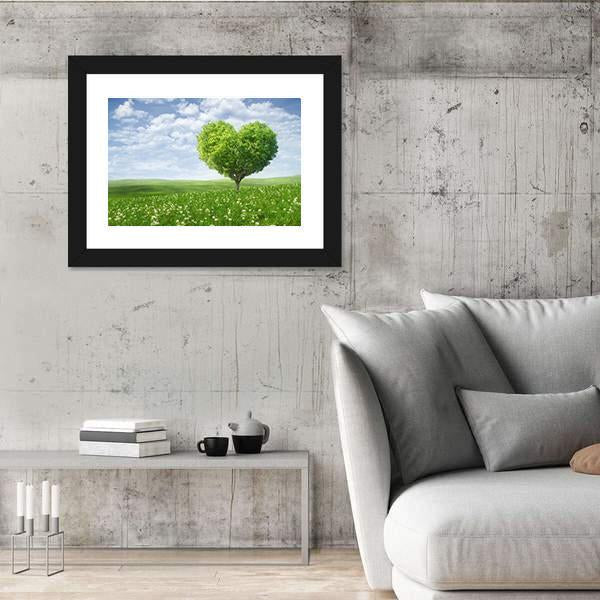 Tree In The Shape Of Heart Under Cloudy Sky Canvas Wall Art-3 Horizontal-Gallery Wrap-25" x 16"-Tiaracle