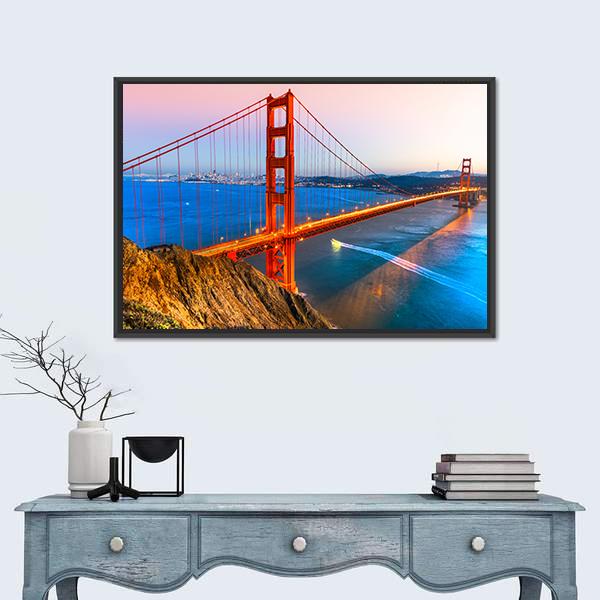 View Of Golden Gate Bridge Canvas Wall Art-1 Piece-Floating Frame-24" x 16"-Tiaracle