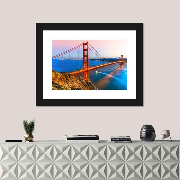View Of Golden Gate Bridge Canvas Wall Art-1 Piece-Framed Print-20" x 16"-Tiaracle