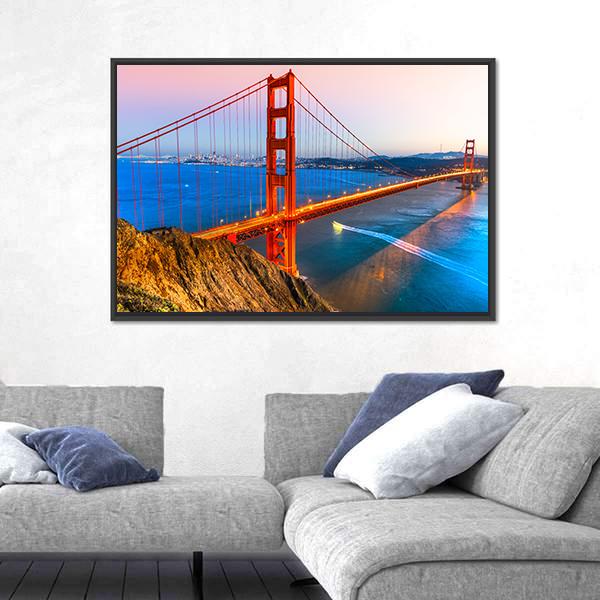 View Of Golden Gate Bridge Canvas Wall Art-3 Horizontal-Gallery Wrap-25" x 16"-Tiaracle