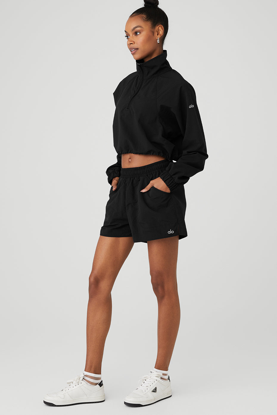 Cropped 1/4 Zip Alumni Pullover & Alumni Short Set - Black