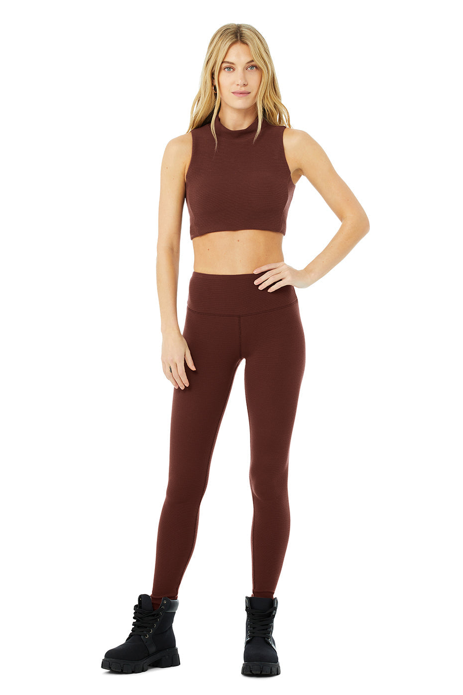 High-Waist Micro Waffle LowKey Legging - Cherry Cola