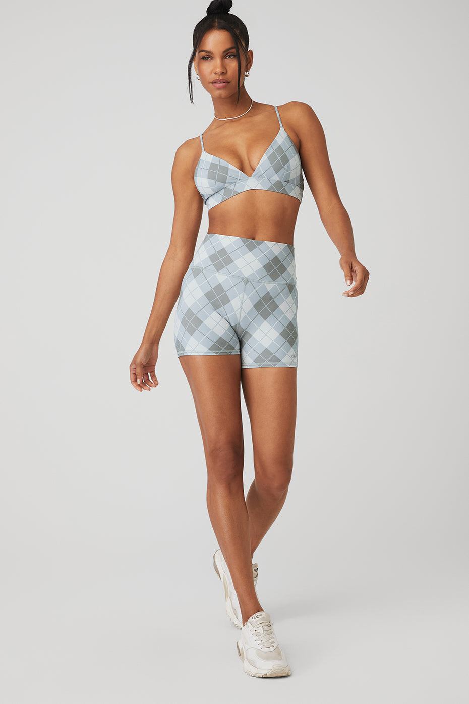 Vapor Argyle Splendor Bra & Vapor High-Waist Argyle Short Set - Gravel/Titanium