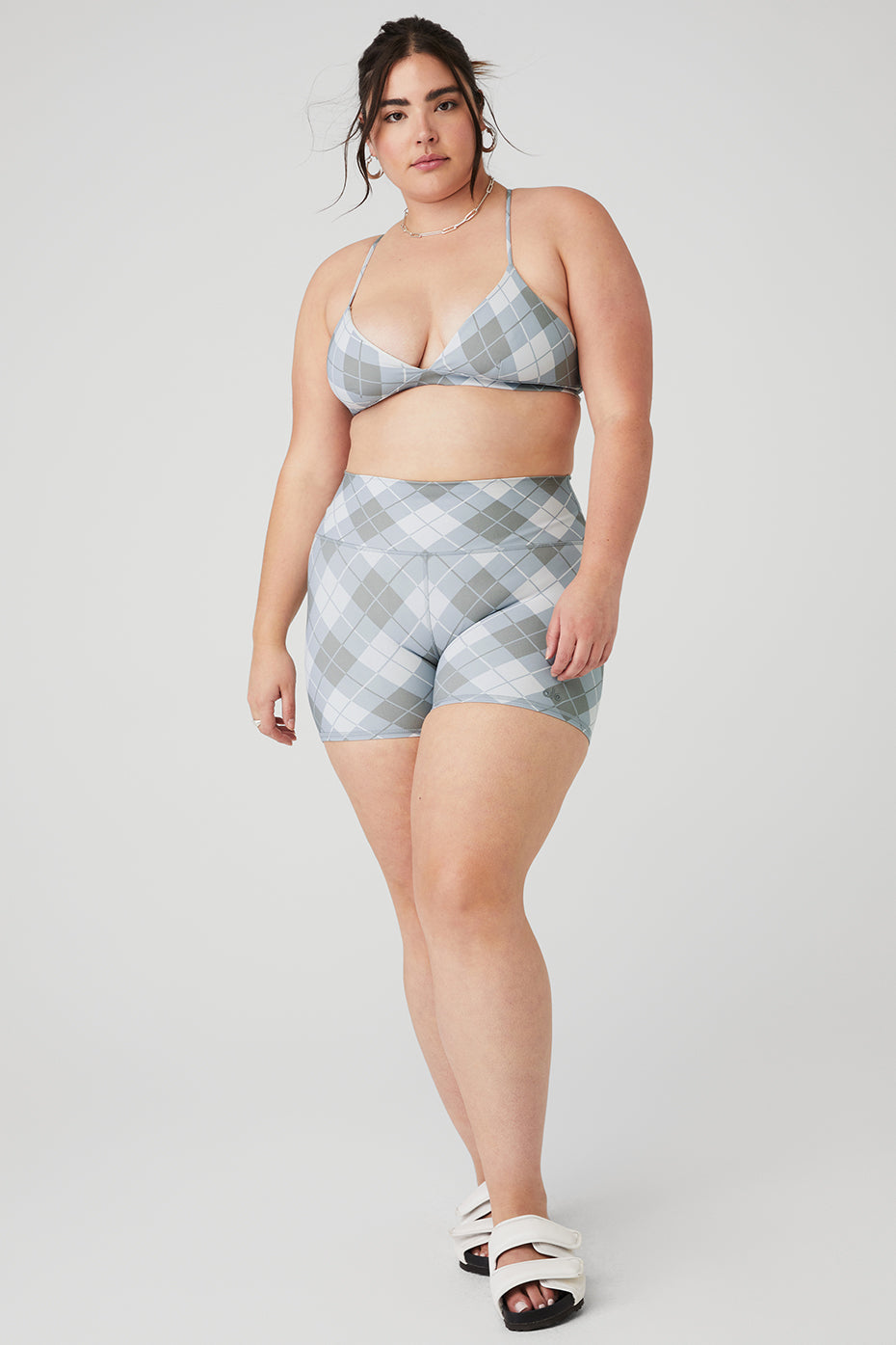 Vapor Argyle Splendor Bra & Vapor High-Waist Argyle Short Set - Gravel/Titanium