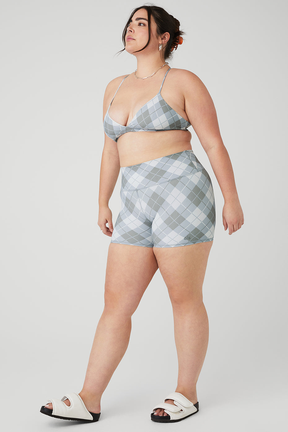 Vapor Argyle Splendor Bra & Vapor High-Waist Argyle Short Set - Gravel/Titanium