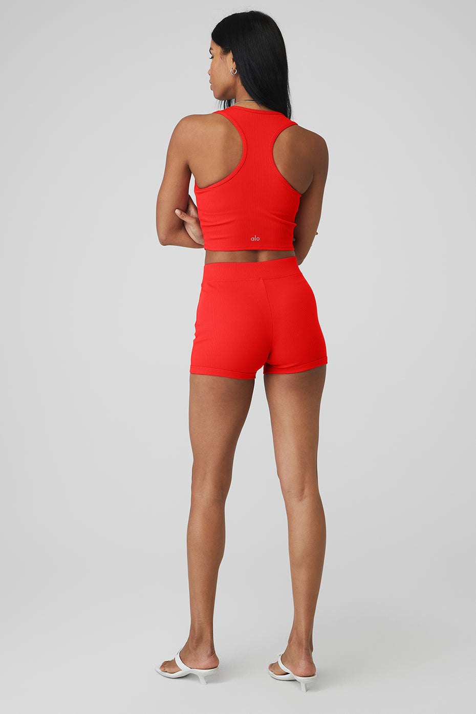 Goddess Ribbed Cropped Racerback Tank & Goddess Ribbed High-Waist Hot Short Set - Red Hot Summer