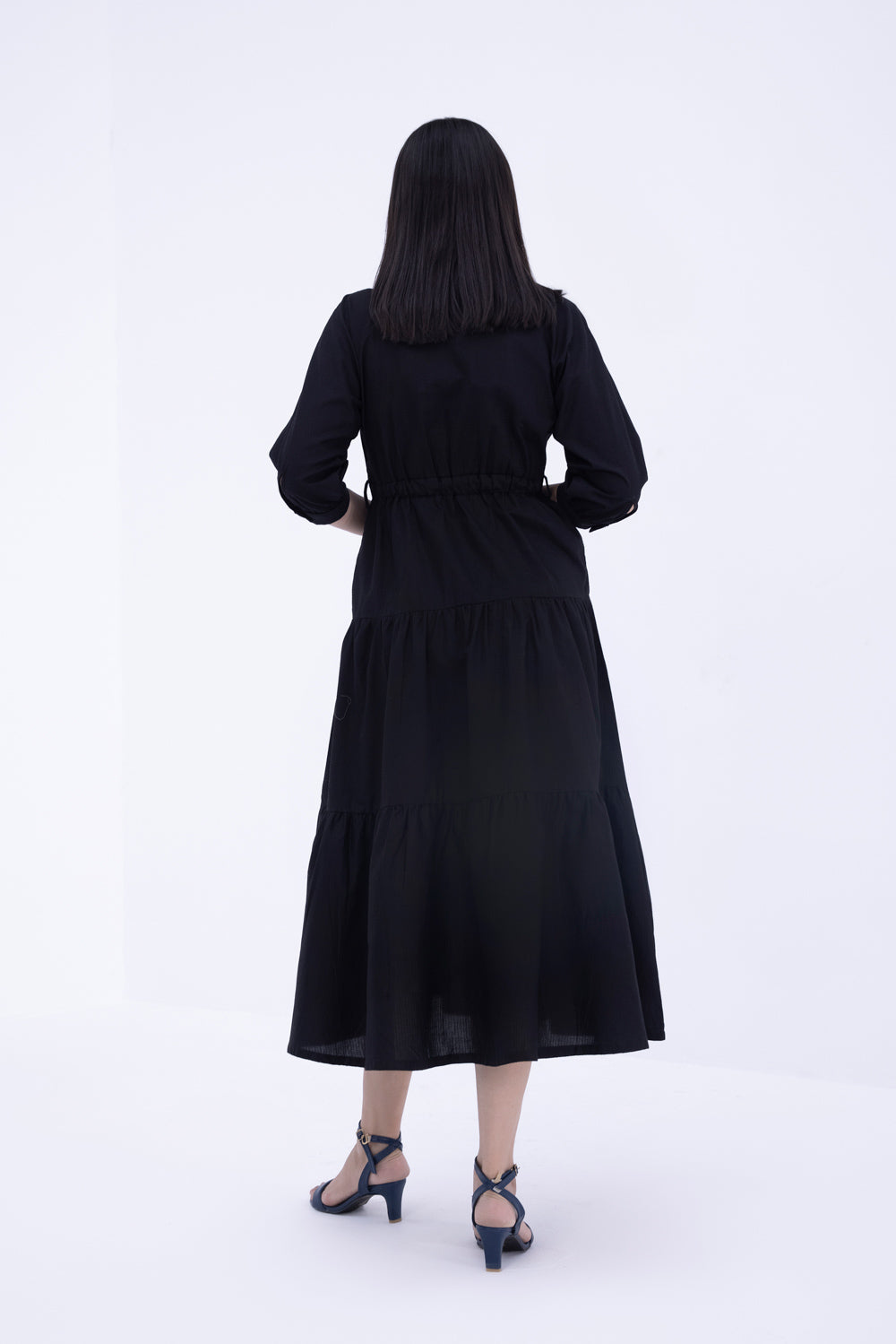 Belted Tier Dress With Collar