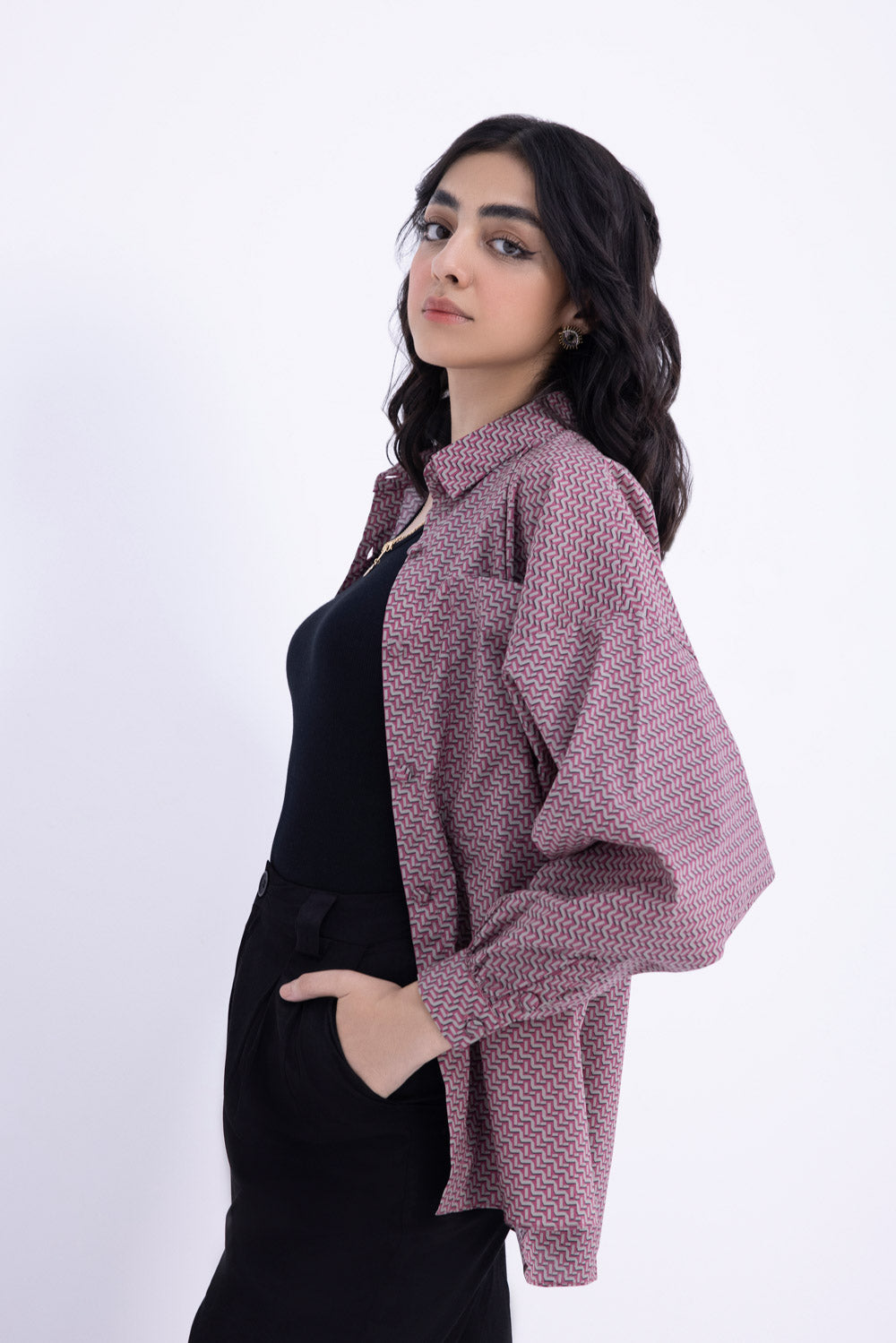 Printed Loose Fit Button Down Top