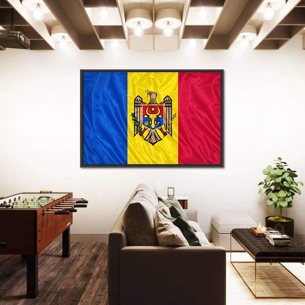 Waving Moldova Flag Canvas Wall Art-3 Horizontal-Gallery Wrap-25" x 16"-Tiaracle