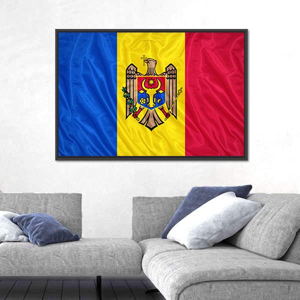 Waving Moldova Flag Canvas Wall Art-3 Horizontal-Gallery Wrap-25" x 16"-Tiaracle