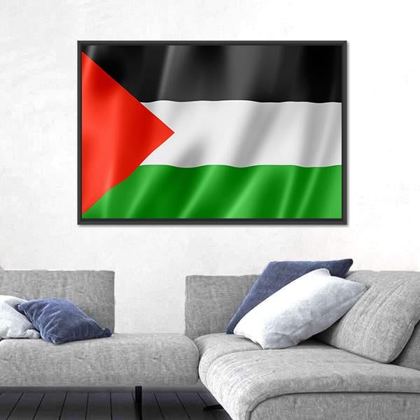 Waving Palestine Flag Canvas Wall Art-1 Piece-Floating Frame-24" x 16"-Tiaracle