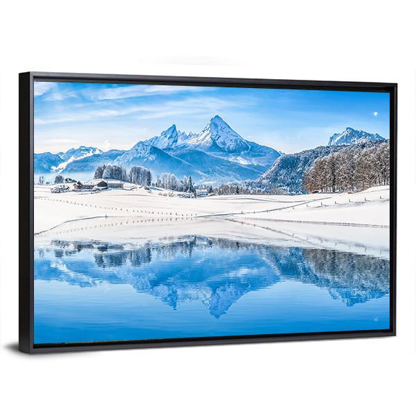 Winter Wonderland Scenery In The Alps With Snowy Mountain Canvas Wall Art-3 Horizontal-Gallery Wrap-25" x 16"-Tiaracle