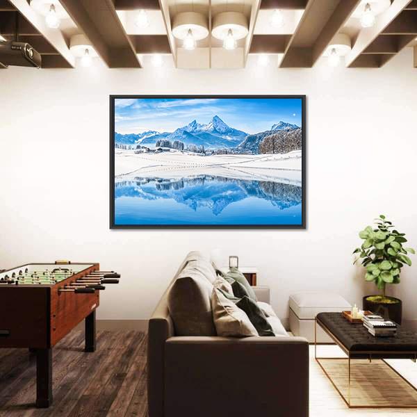 Winter Wonderland Scenery In The Alps With Snowy Mountain Canvas Wall Art-3 Horizontal-Gallery Wrap-25" x 16"-Tiaracle