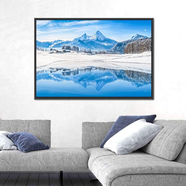 Winter Wonderland Scenery In The Alps With Snowy Mountain Canvas Wall Art-3 Horizontal-Gallery Wrap-25" x 16"-Tiaracle