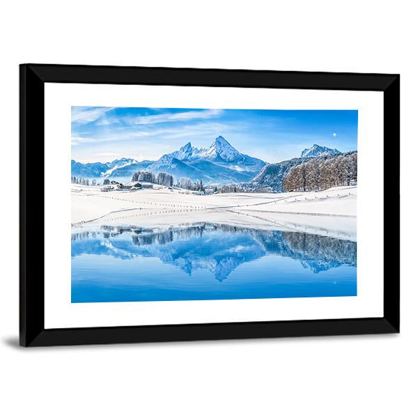 Winter Wonderland Scenery In The Alps With Snowy Mountain Canvas Wall Art-3 Horizontal-Gallery Wrap-25" x 16"-Tiaracle