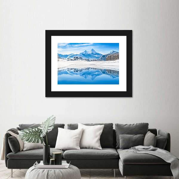 Winter Wonderland Scenery In The Alps With Snowy Mountain Canvas Wall Art-3 Horizontal-Gallery Wrap-25" x 16"-Tiaracle