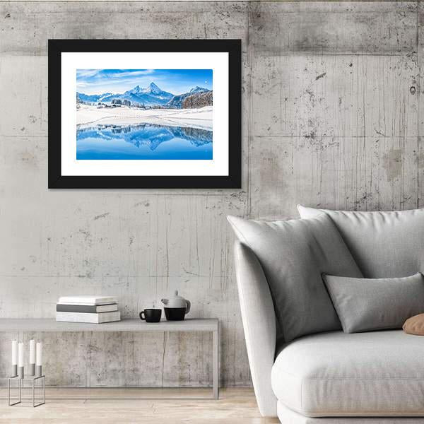 Winter Wonderland Scenery In The Alps With Snowy Mountain Canvas Wall Art-3 Horizontal-Gallery Wrap-25" x 16"-Tiaracle