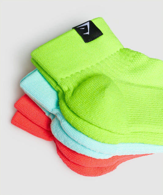 Gymshark gewebte Tab -Quarter -Socken 3pk - Grün/Türkis/Koralle