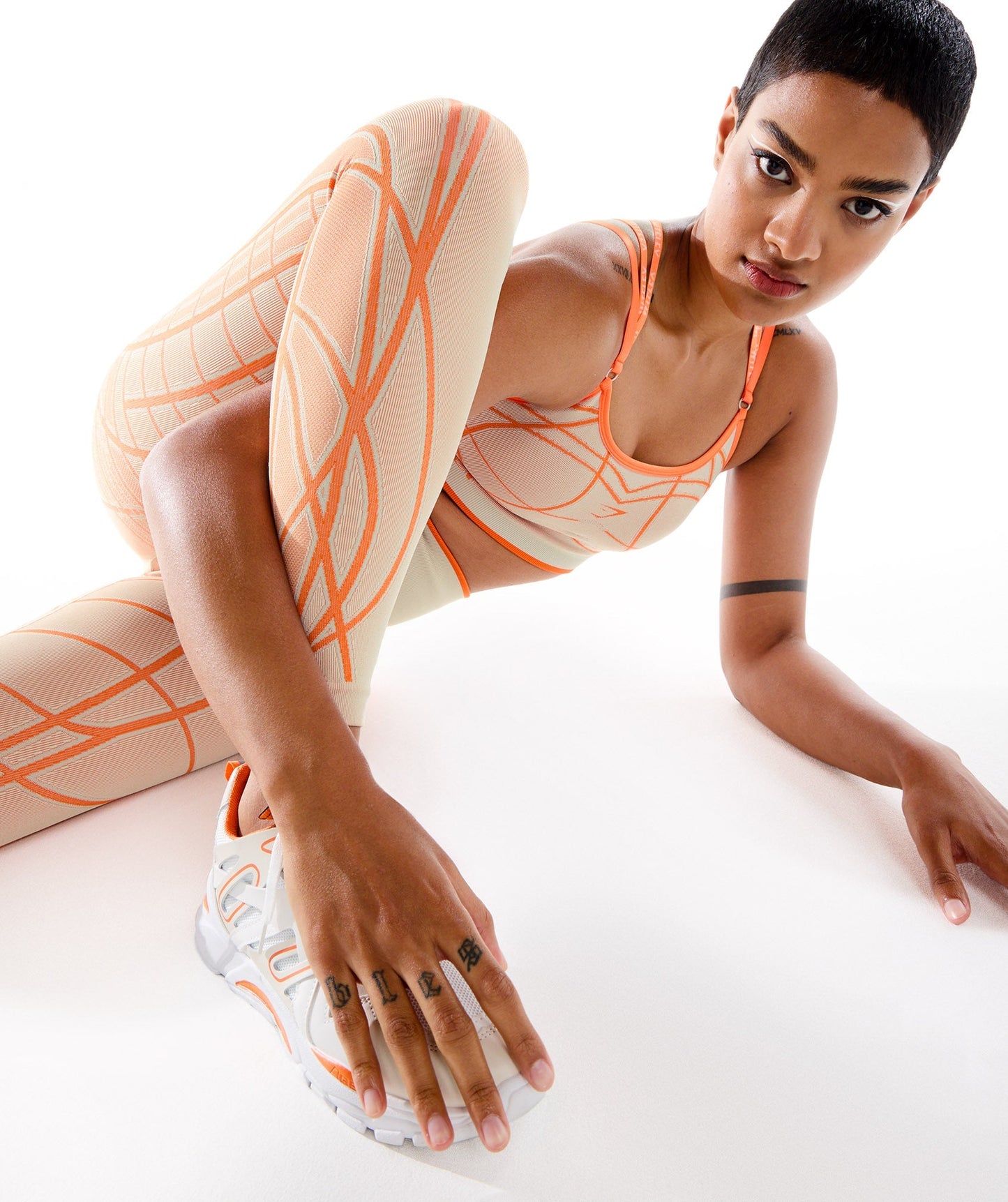 Gymshark Wtflex Linear Seamless Leggings - Kieselgrau/Orange/Kokosnussweiß