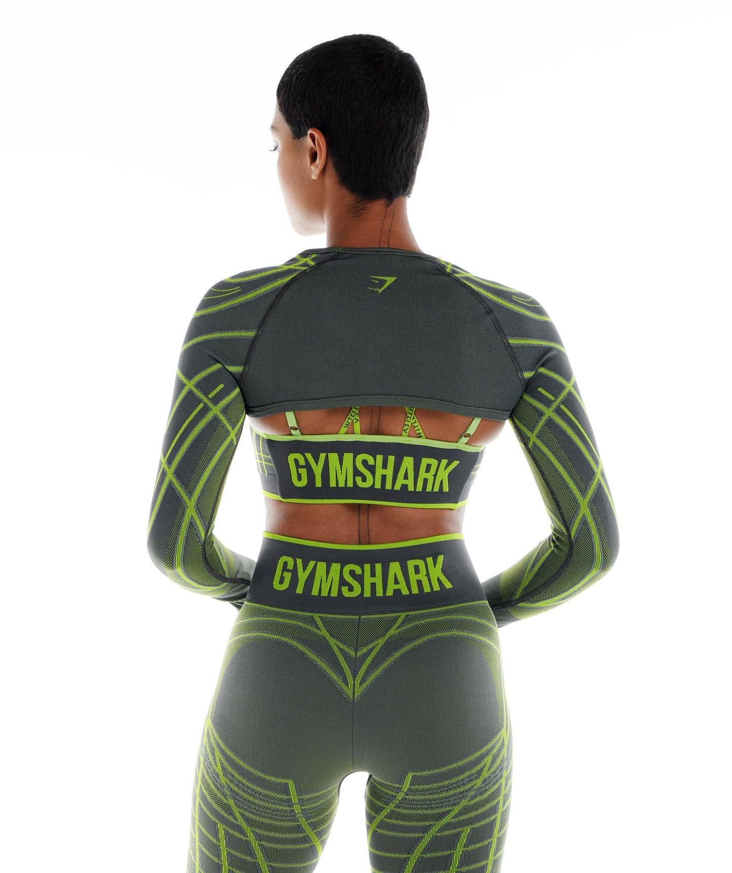 Gymshark Wtflex Linear Seamless Langarm-Jäckchen - Anthrazit/Fluogrün/Hellgrau