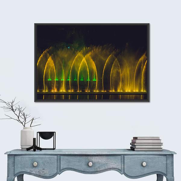 Yellow Dancing Fountains Canvas Wall Art-1 Piece-Floating Frame-24" x 16"-Tiaracle