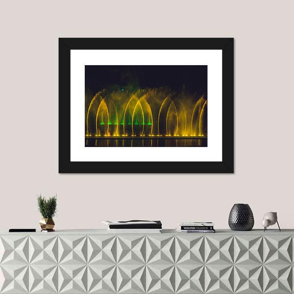 Yellow Dancing Fountains Canvas Wall Art-1 Piece-Framed Print-20" x 16"-Tiaracle