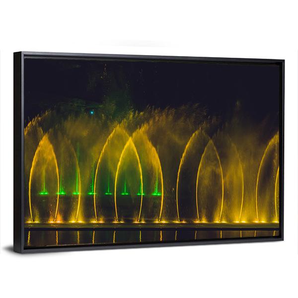 Yellow Dancing Fountains Canvas Wall Art-3 Horizontal-Gallery Wrap-25" x 16"-Tiaracle