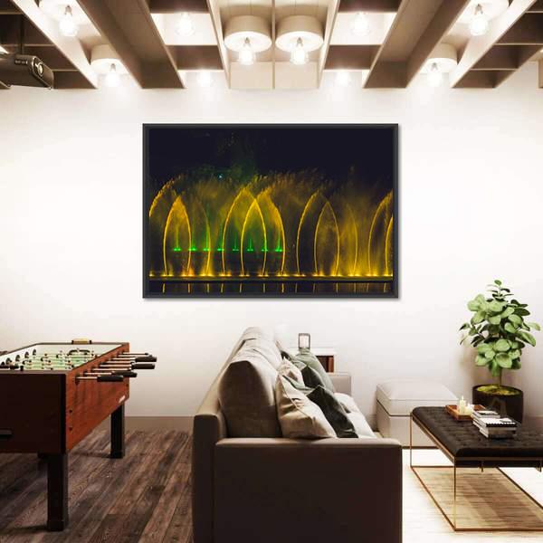 Yellow Dancing Fountains Canvas Wall Art-3 Horizontal-Gallery Wrap-25" x 16"-Tiaracle