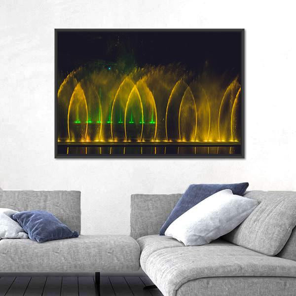 Yellow Dancing Fountains Canvas Wall Art-3 Horizontal-Gallery Wrap-25" x 16"-Tiaracle