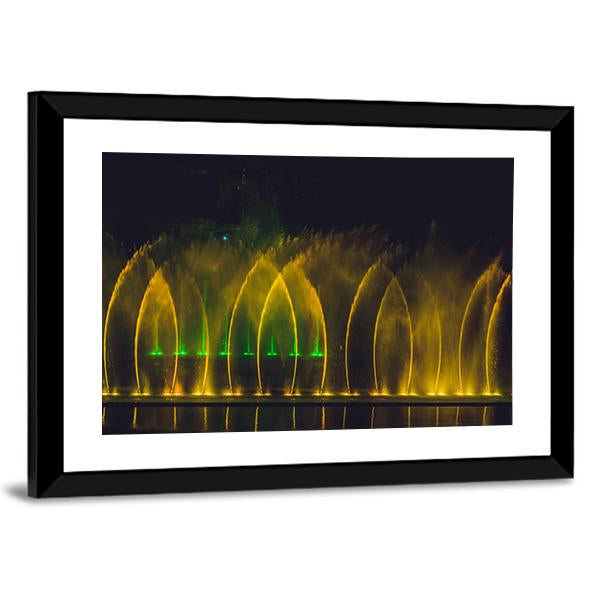 Yellow Dancing Fountains Canvas Wall Art-3 Horizontal-Gallery Wrap-25" x 16"-Tiaracle