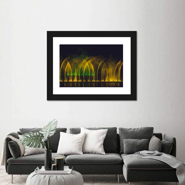 Yellow Dancing Fountains Canvas Wall Art-3 Horizontal-Gallery Wrap-25" x 16"-Tiaracle