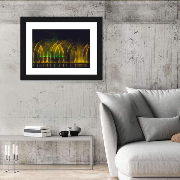 Yellow Dancing Fountains Canvas Wall Art-3 Horizontal-Gallery Wrap-25" x 16"-Tiaracle