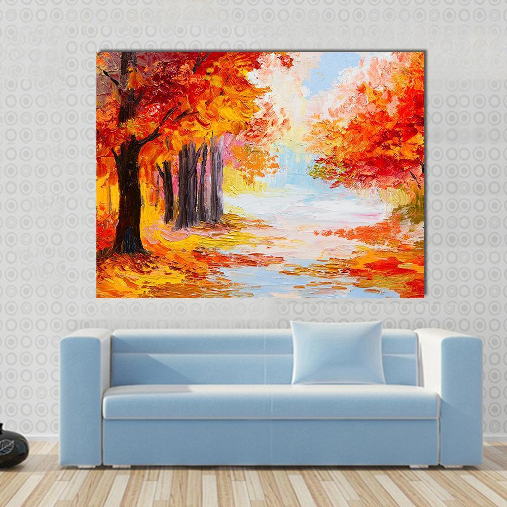 Abstract Autumn Forest Canvas Wall Art-1 Piece-Gallery Wrap-48" x 32"-Tiaracle