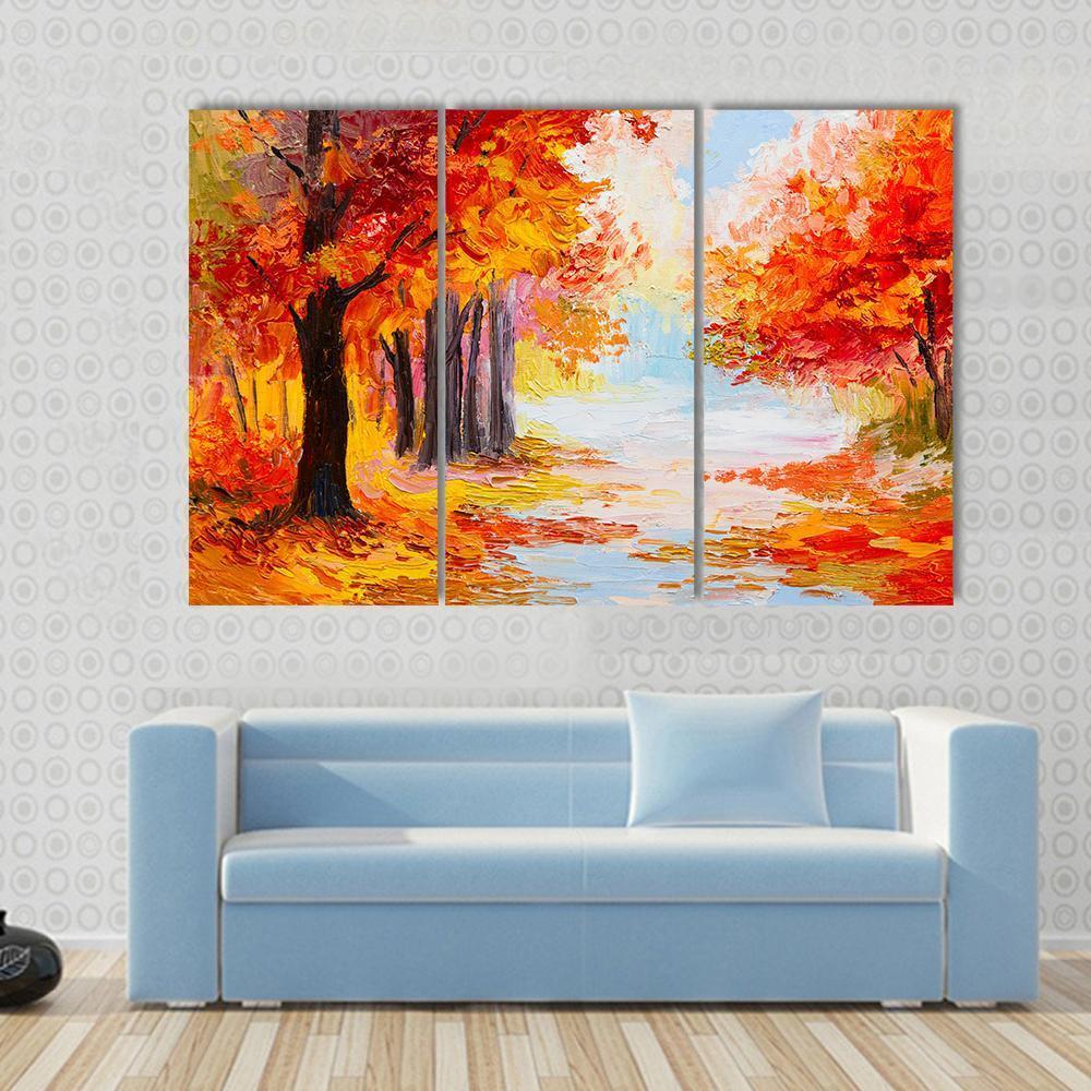 Abstract Autumn Forest Canvas Wall Art-3 Horizontal-Gallery Wrap-37" x 24"-Tiaracle