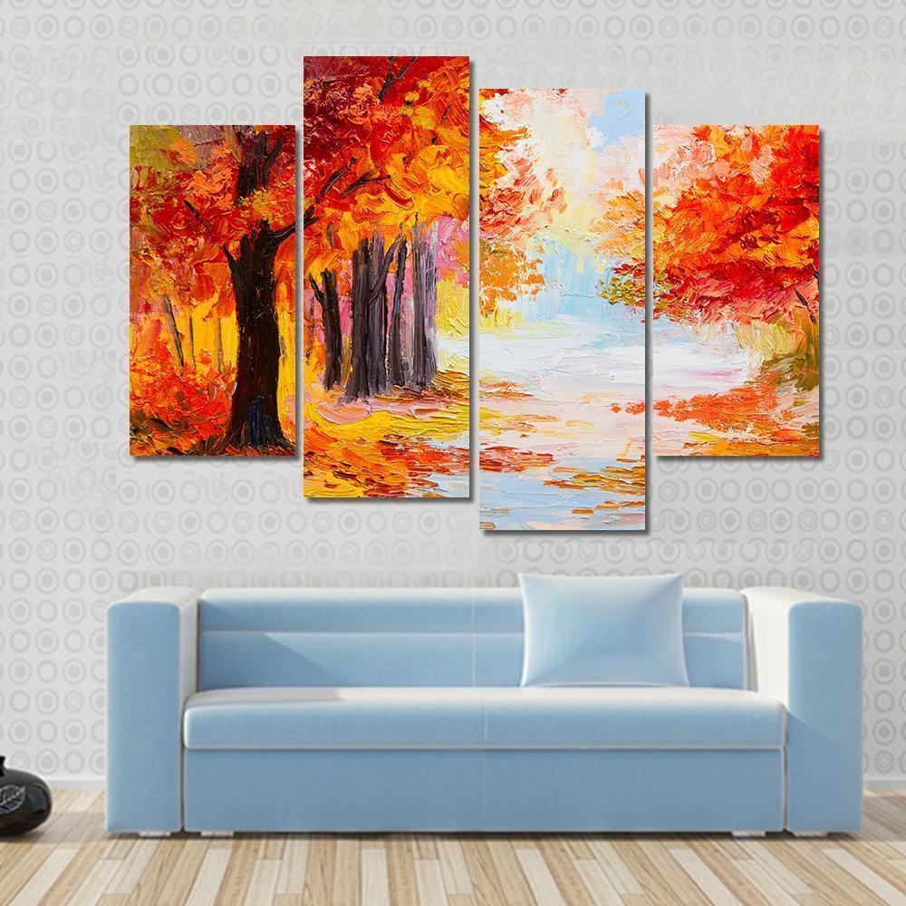 Abstract Autumn Forest Canvas Wall Art-4 Pop-Gallery Wrap-50" x 32"-Tiaracle