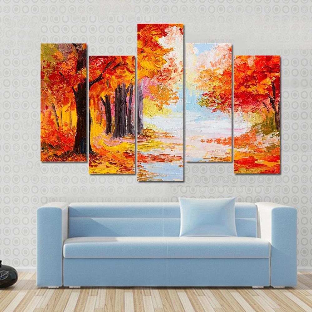 Abstract Autumn Forest Canvas Wall Art-5 Pop-Gallery Wrap-47" x 32"-Tiaracle