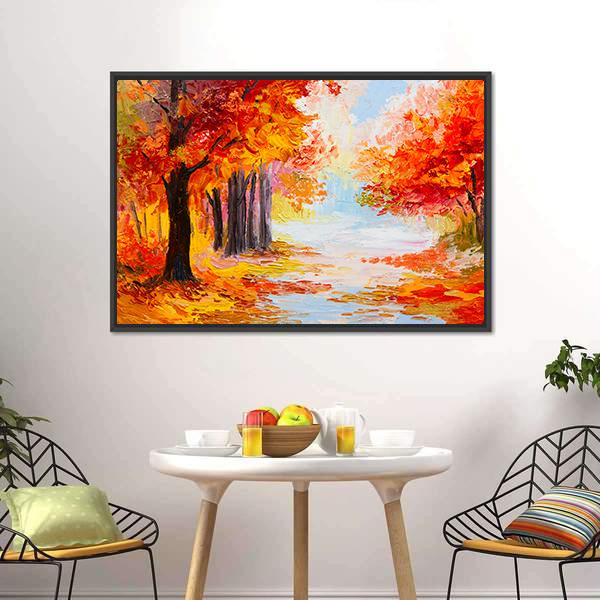 Abstract Autumn Forest Canvas Wall Art-1 Piece-Floating Frame-24" x 16"-Tiaracle