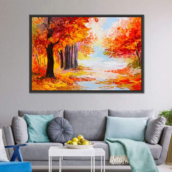 Abstract Autumn Forest Canvas Wall Art-3 Horizontal-Gallery Wrap-25" x 16"-Tiaracle